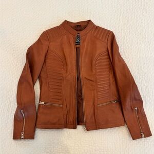 Vintage Cognac Leather Jacket - Unknown Brand - Real Leather - S